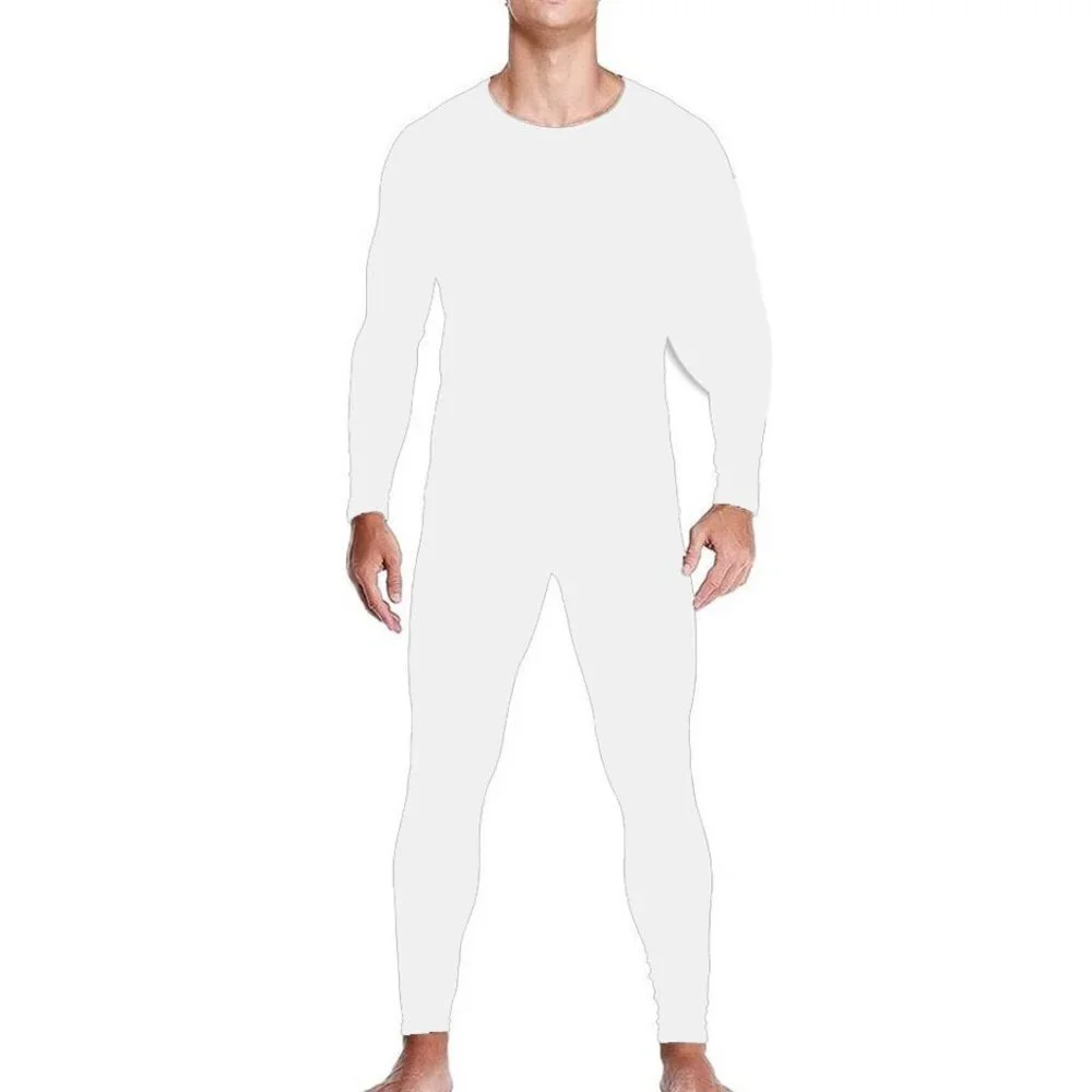 Men's Thermal Long Johns Warm Underwear Set, Microfiber Fleece, White